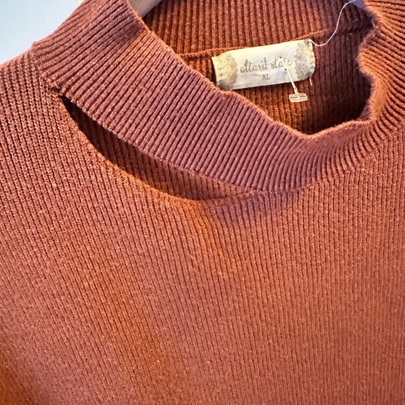 Altar’d State Distressed Neckline Terracotta Sweater - Picture 7 of 8